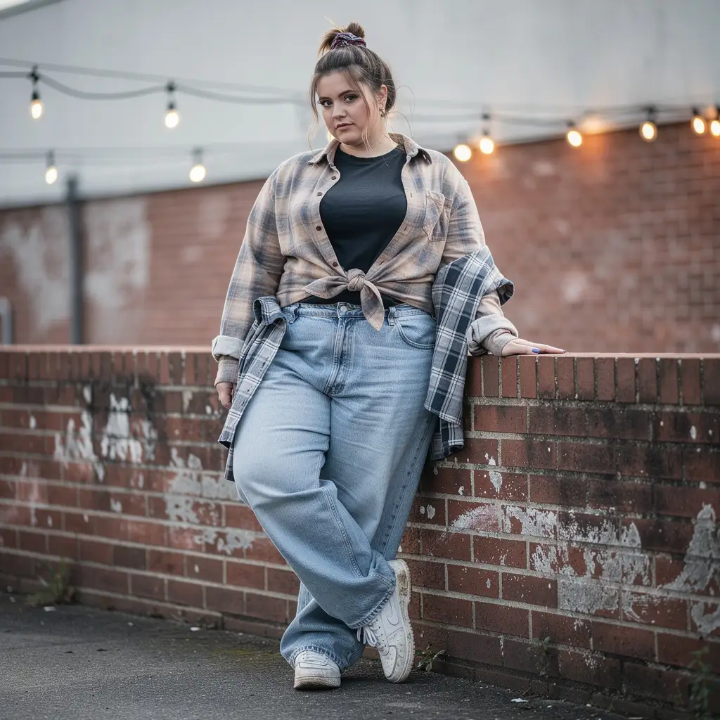 90s Grunge Queen (Flannel, Band Tee, Baggy Jeans)