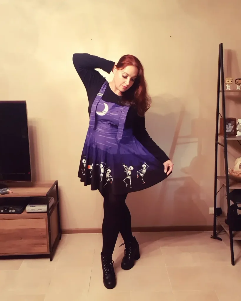 Dancing Skeleton Pinafore Over Black Basics