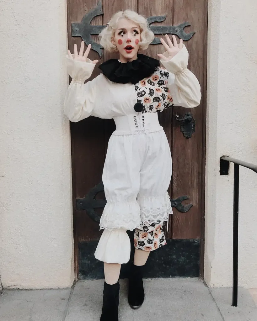 Vintage Pierrot Clown in White and Print